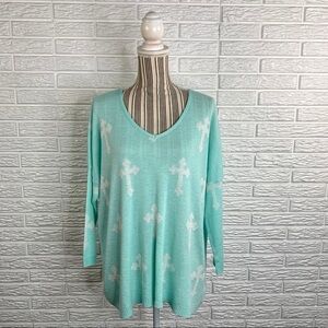Truehitt Blue and White Cross Print Sweater